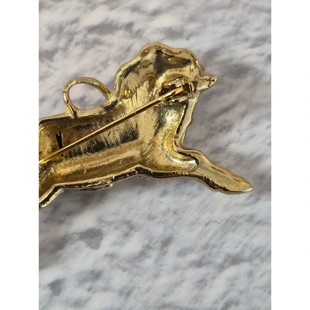 Vintage Gold Tone Rhinestone Horse Brooch Pin Ruby Red Crystal Saddle Pony